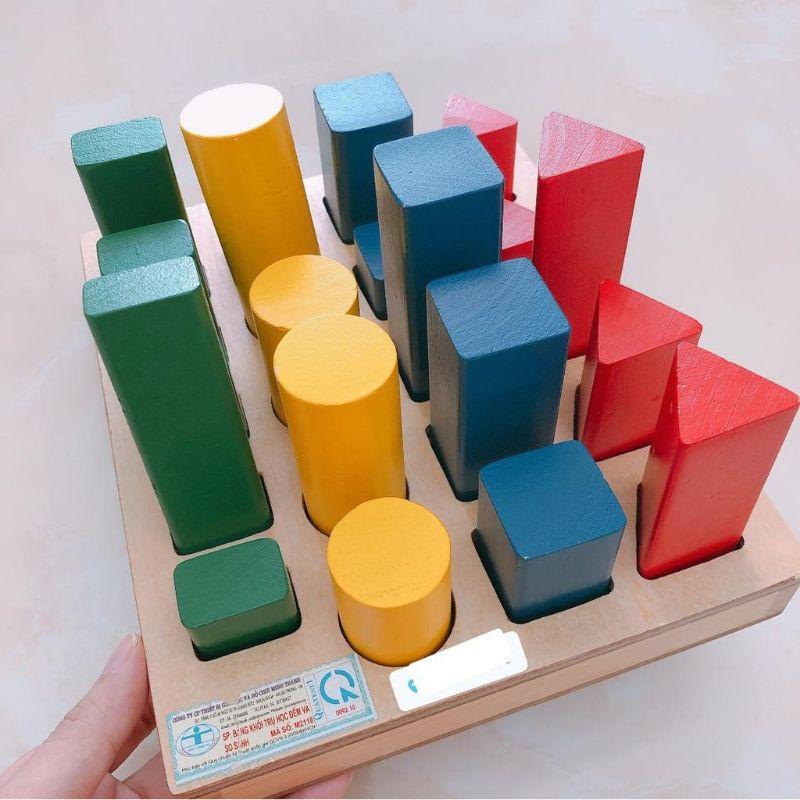 Giáo cụ Montessori Đồ Chơi Gỗ Khối Trụ So Sánh Giúp Bé Nhận Biết Màu Sắc Và