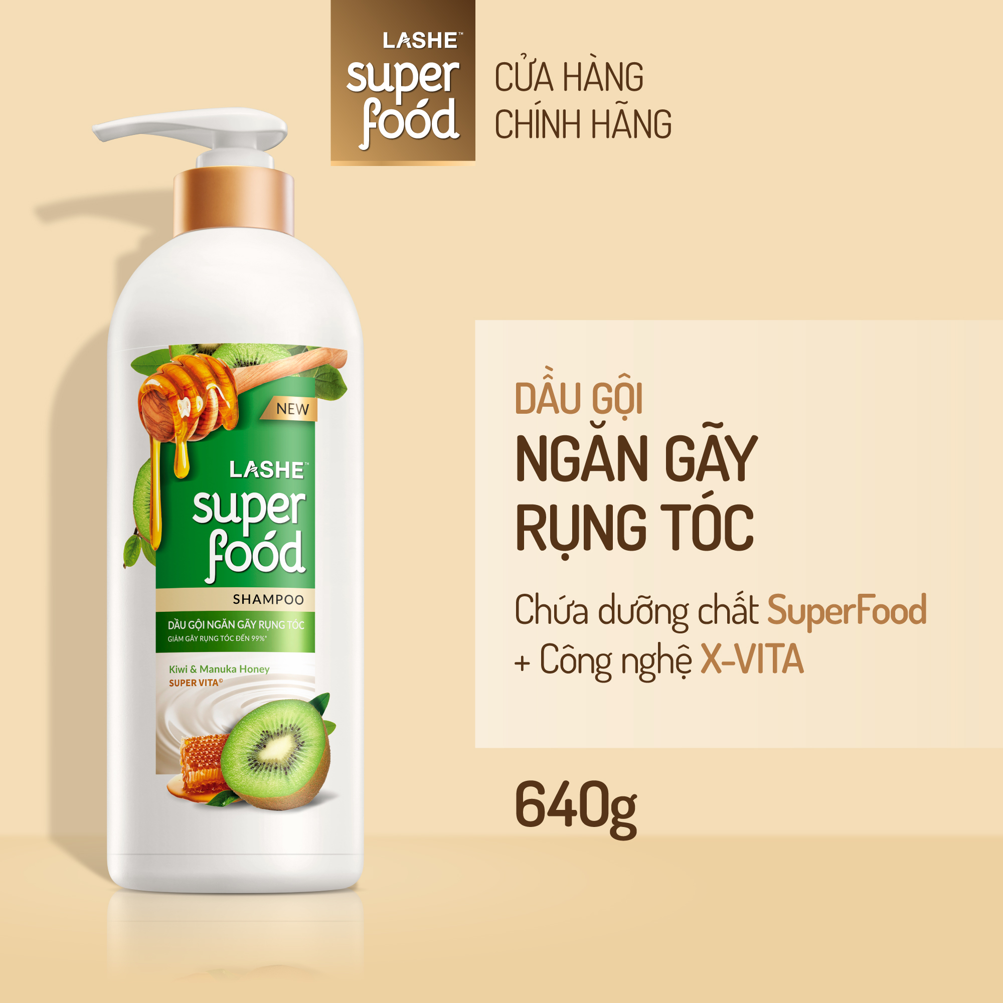 Dầu gội LASHE SUPERFOOD ngăn gãy rụng tóc 640G