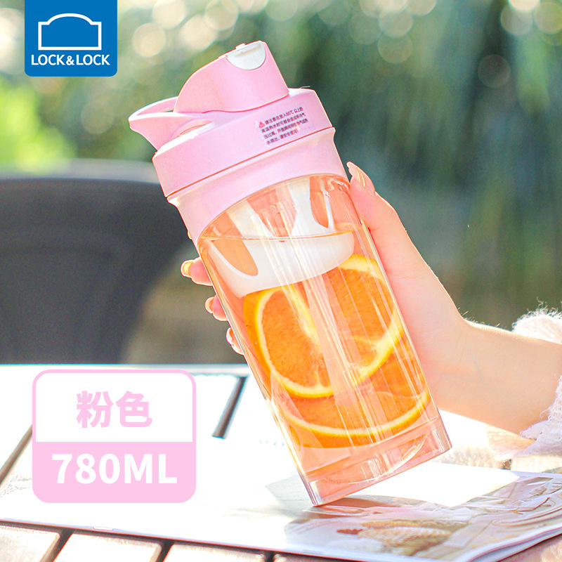 Bình nước nhựa tritan thể thao 780ml LocknLock màu Hồng ABF865PIK, Hàng chính hãng, có quai cầm, ống hút silicone - JoyMall