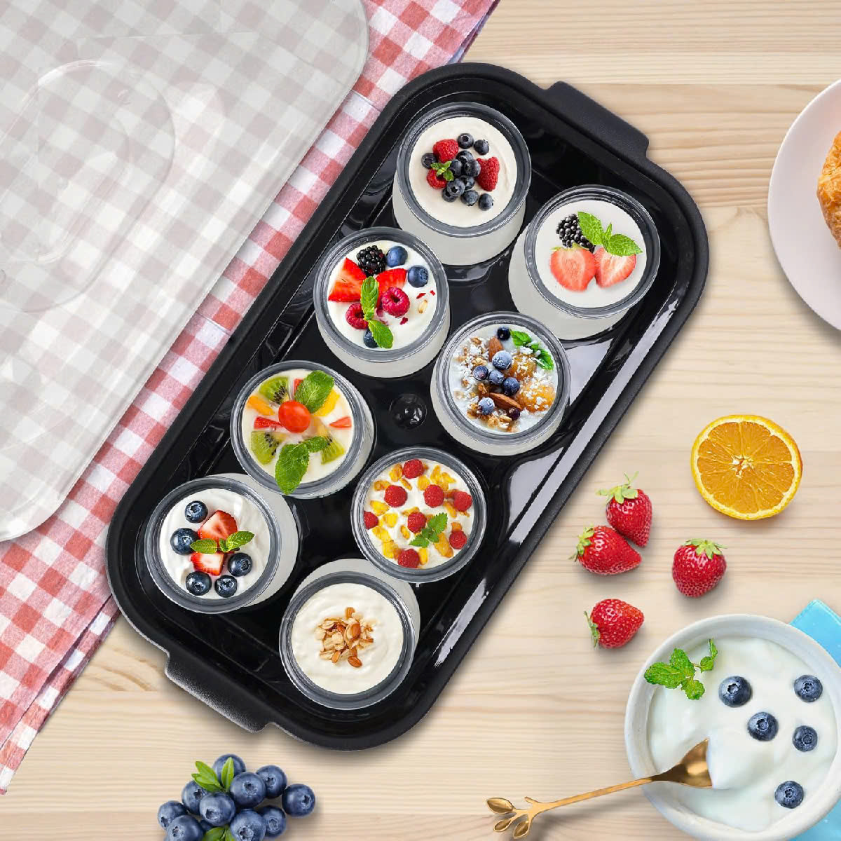 Máy Làm Sữa Chua Lebenlang LBL9140, 8 Hũ Thủy Tinh 180ml, Điều Chỉnh Nhiệt Độ & Thời Gian, 20W, Tự Ngắt, bảo hành 2 năm - hàng chính hãng