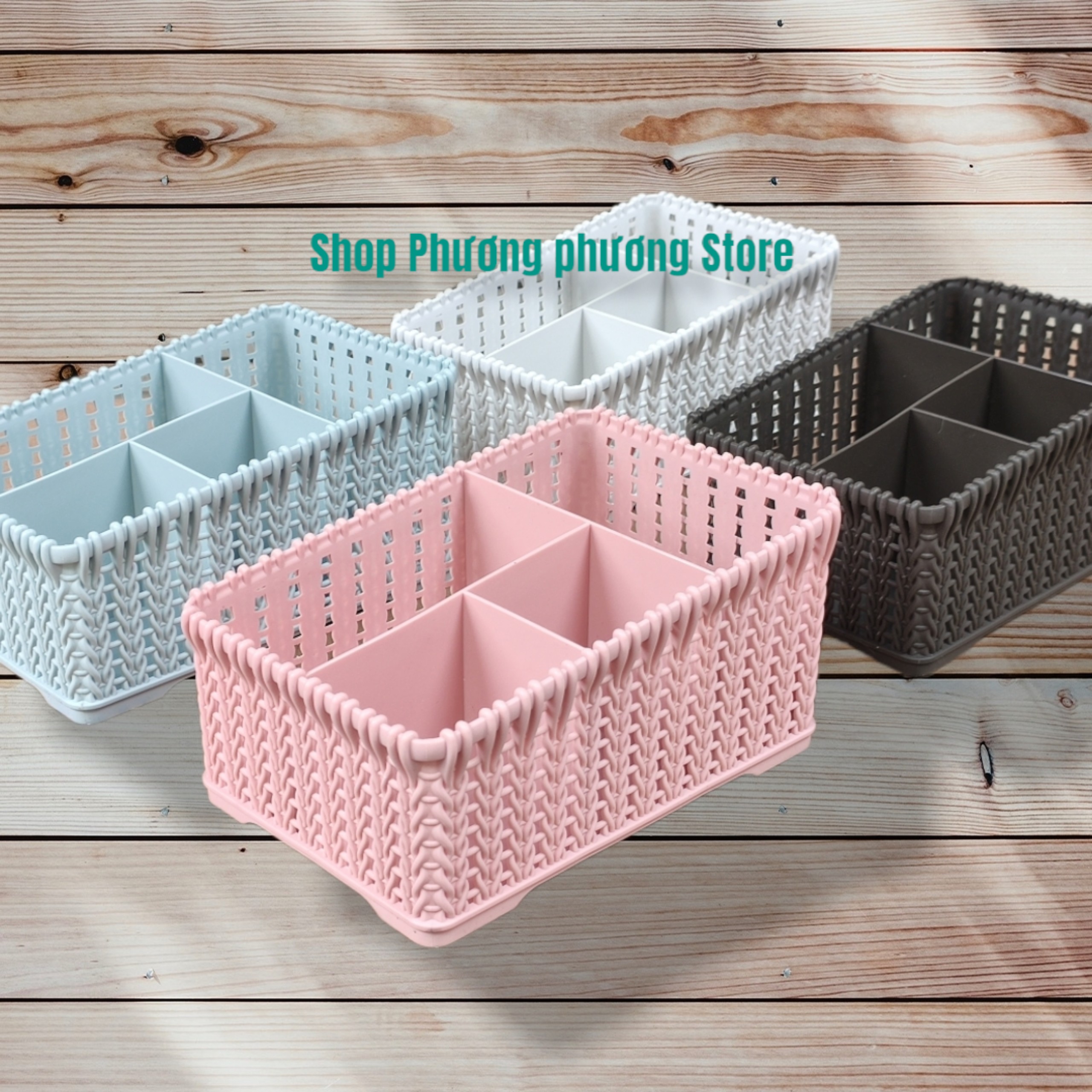 Khay đựng mỹ phẩm nhiều ngăn cao cấp kiểu dáng mây đan HÀN QUỐC
