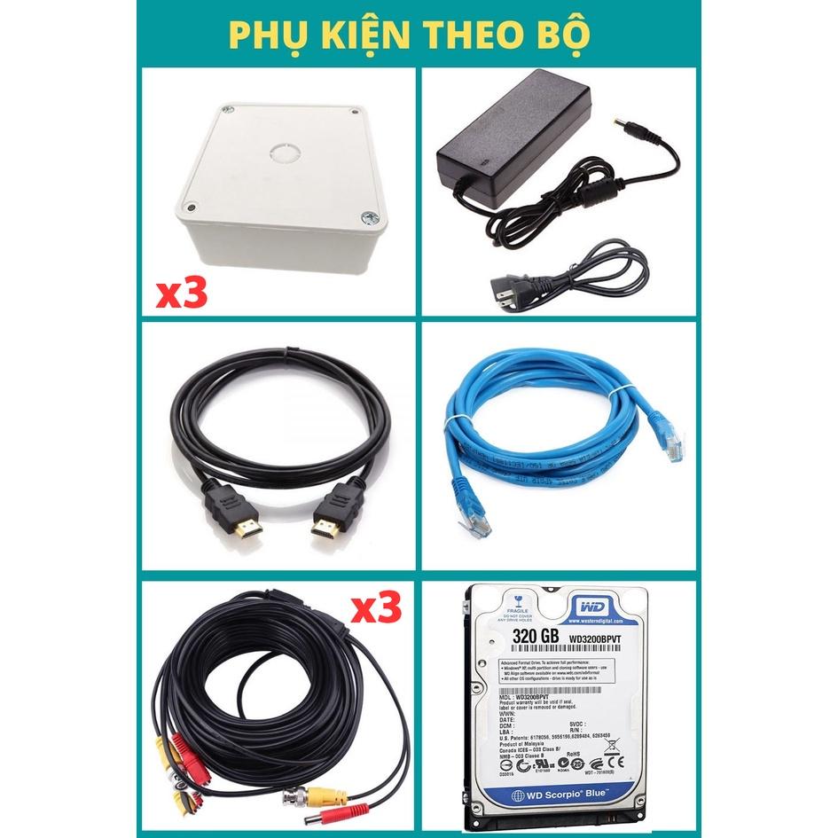 Trọn bộ 3 Camera 2MP DS-2CE16D0T-IR + Đầu ghi hình Hikvision, có sẵn phụ kiện, cắm điện là chạy - Hàng chính hãng