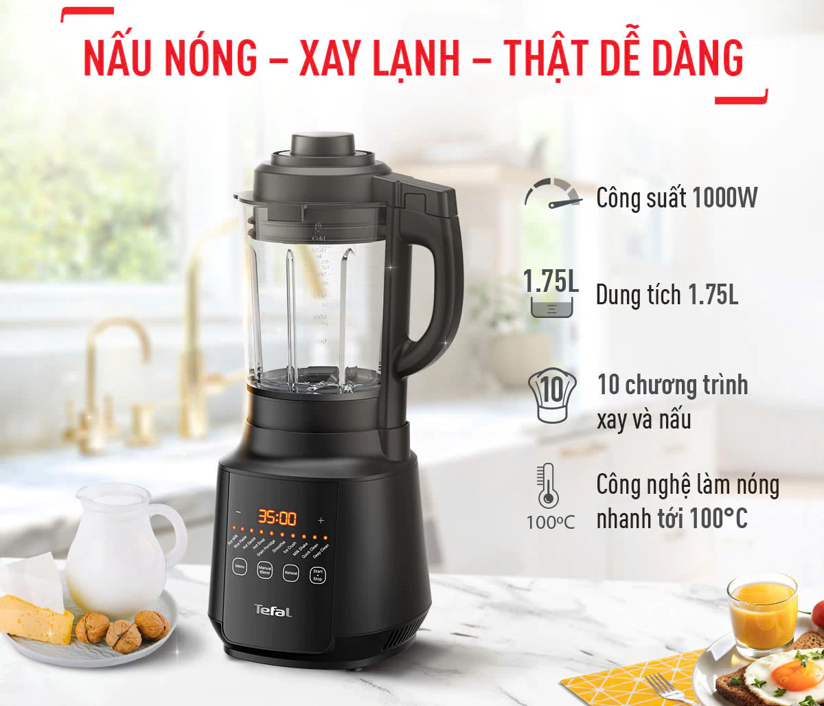 Máy Làm Sữa Hạt, Sinh Tố Tefal BL511868 - 1000W - 1750ml - Hàng Chính Hãng