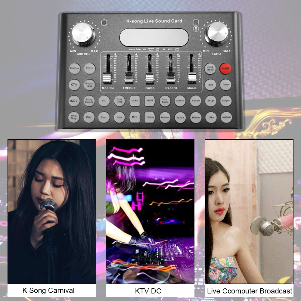 Bộ chỉnh âm kèm Micrô chuyên nghiệp ,Tai nghe USB K-song Live Sound Card F007 để kết nối điện thoại, giải trí tại nhà - Đỏ