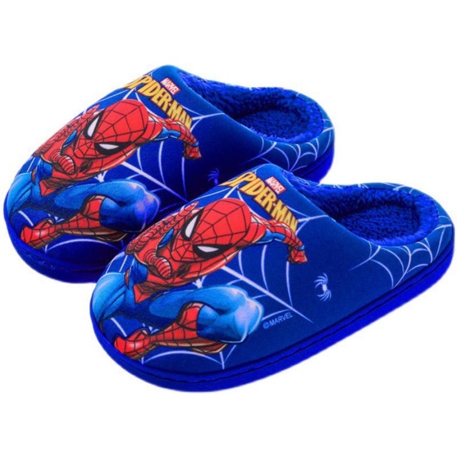 Dép bông cho bé trai đi trong nhà lót lông siêu mềm đế cao su dẻo chống trơn họa tiết siêu nhân spiderman thời trang D46