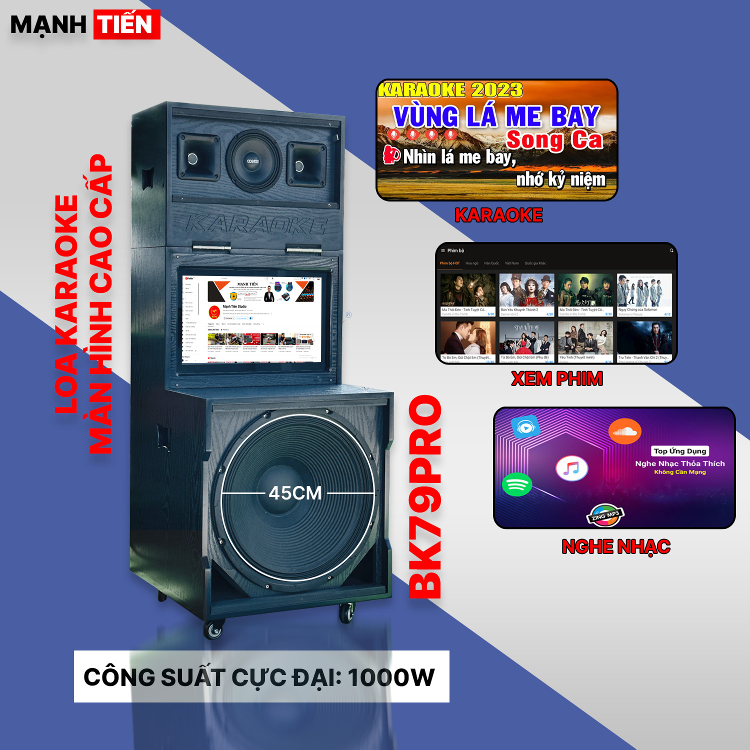 Siêu Phẩm Loa Màn Hình 22'' MTMAX BK79PRO - Loa Karaoke Mới Nhất 2024, Loa 3 Đường Tiếng Công Suất Lớn 1000W, Bass Siêu Trầm 45CM, Đi Kèm 2 Micro Không HÀNG CHÍNH HÃNG Dây, Bảo Hành 12 Tháng