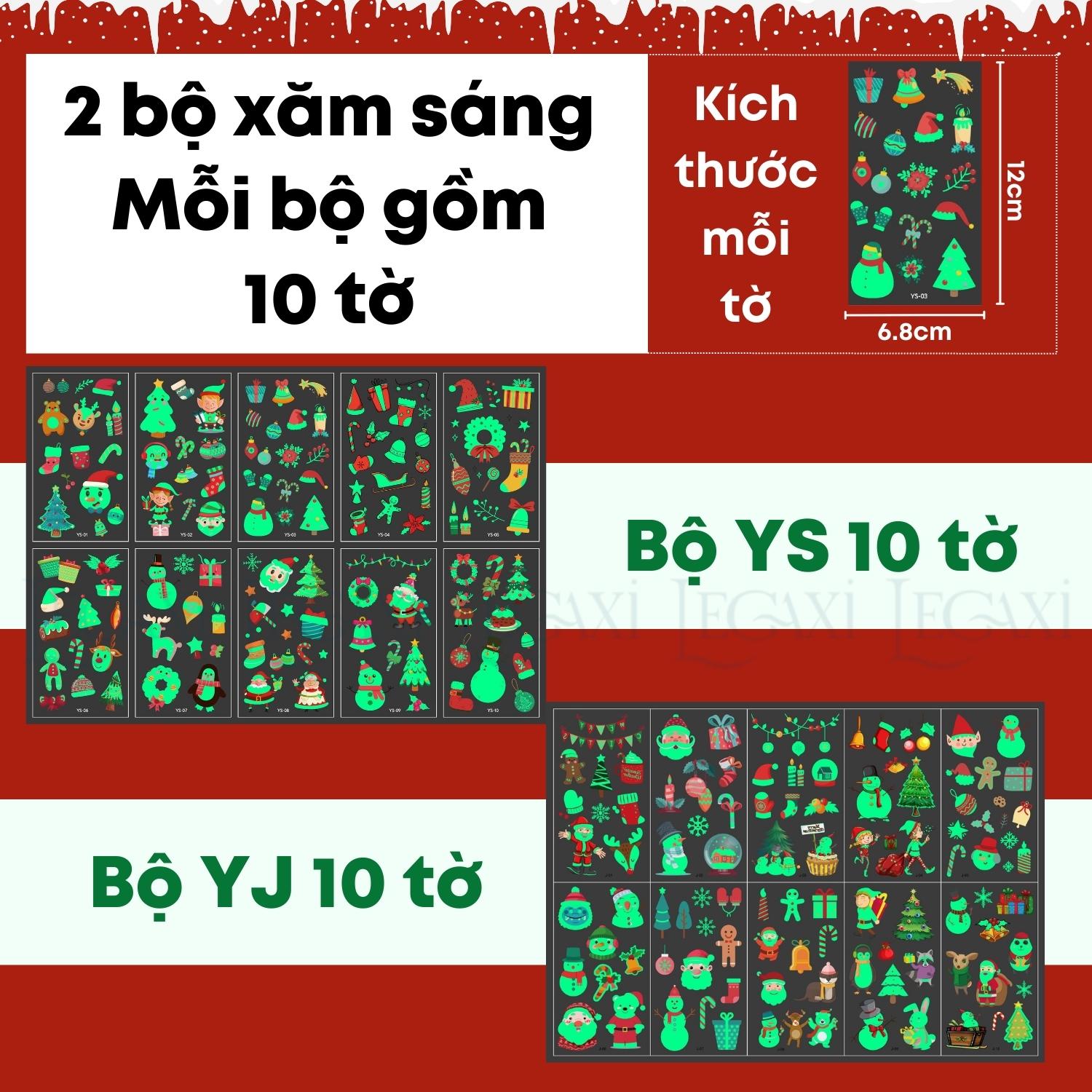 Xăm giả hình dán trang trí giáng sinh noel tuyết ông già nô en tuần lộc phát sáng dạ quang cây thông mistletoe cây thập tự Legaxi