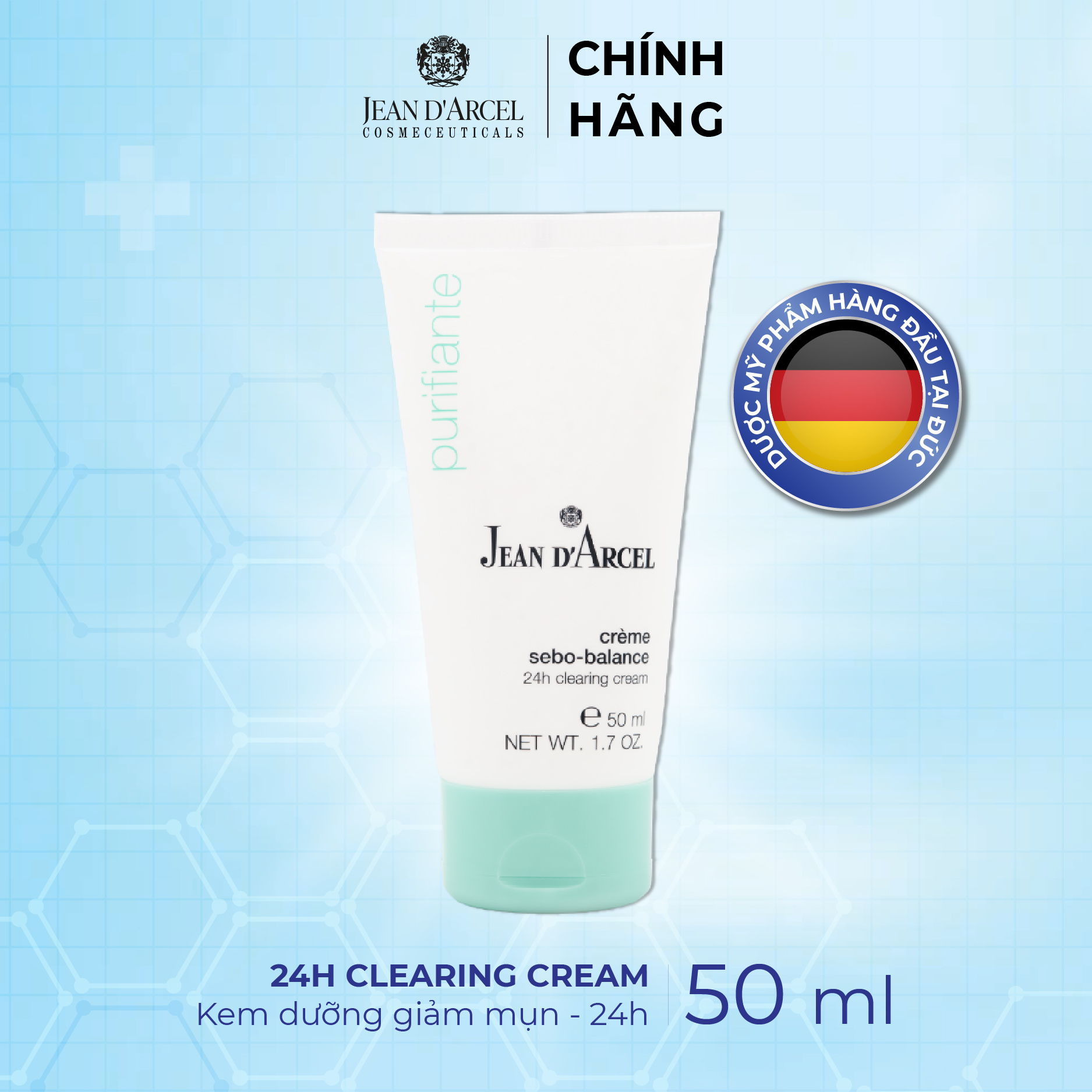 J10 Kem dưỡng giúp giảm mụn Purifiante - 24h Clearing Cream 50ml - Jean d'Arcel