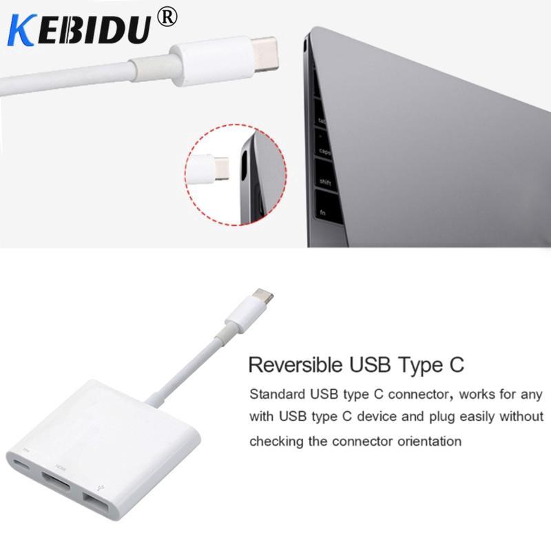 USB C to HDMI + Type C Charging Port + USB 3.0 Hub Converter Adapter