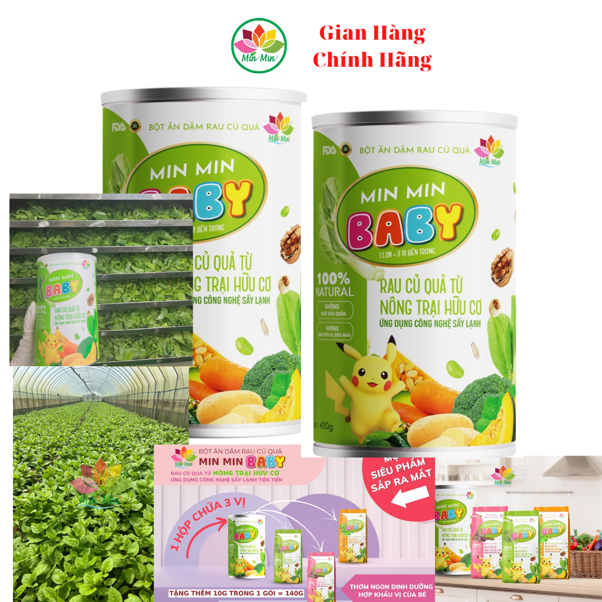 1 Hộp  Bột Ăn Dặm Rau  Củ Quả Min Min Baby - Bột Ăn Dặm Cho Bé Ăn Ngon _ Tăng Cân Tốt _ 1 Hộp Tích Hợp 3 Gói Với 3 Vị Rau Củ Quả