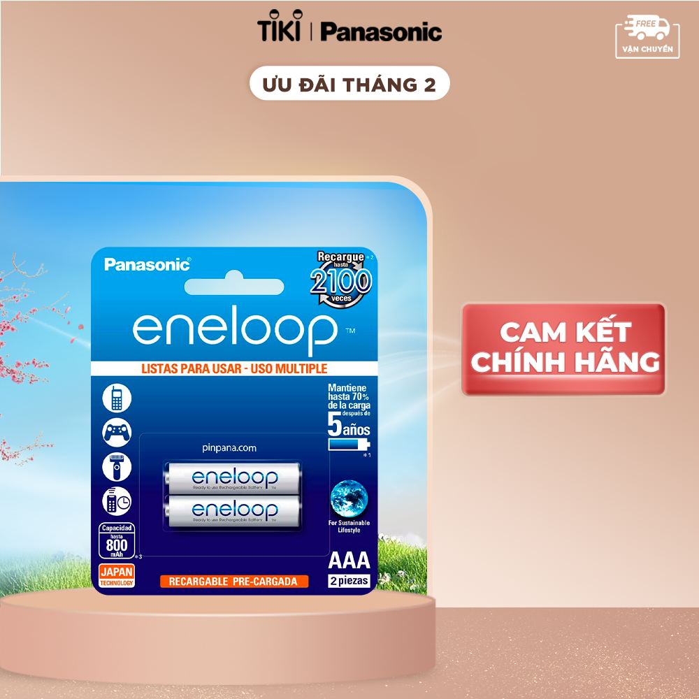 Pin sạc dự phòng NiMH Panasonic eneloop tiêu chuẩn AAA 800mAh - BK-4MCCE2BT2 - Hàng chính hãng (Vỉ 2 viên)