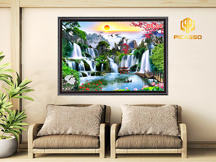 Tranh kính cường lực D801 Sơn Thủy Hữu Tình