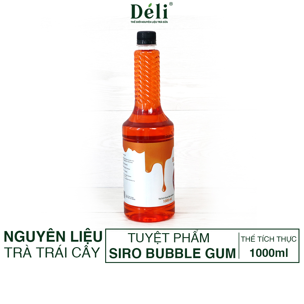 Siro bubble gum Déli chai 1lit, HSD: 12 tháng  [CHUYÊN SỈ] Nguyên liệu pha chế trà trái cây, soda,...