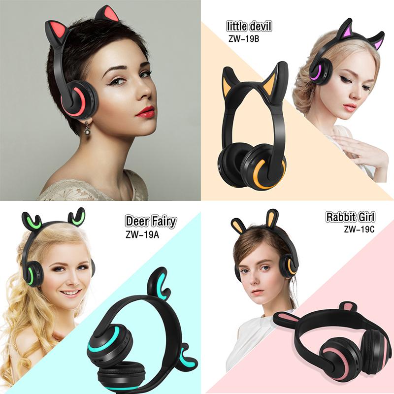 ZW-19 nữ tai nghe Tai nghe Bluetooth Tai nghe không dây Cosplay Tai Flash Hươu cổ tích thỏ tai Mèo HIFI cho bé gái Tặng