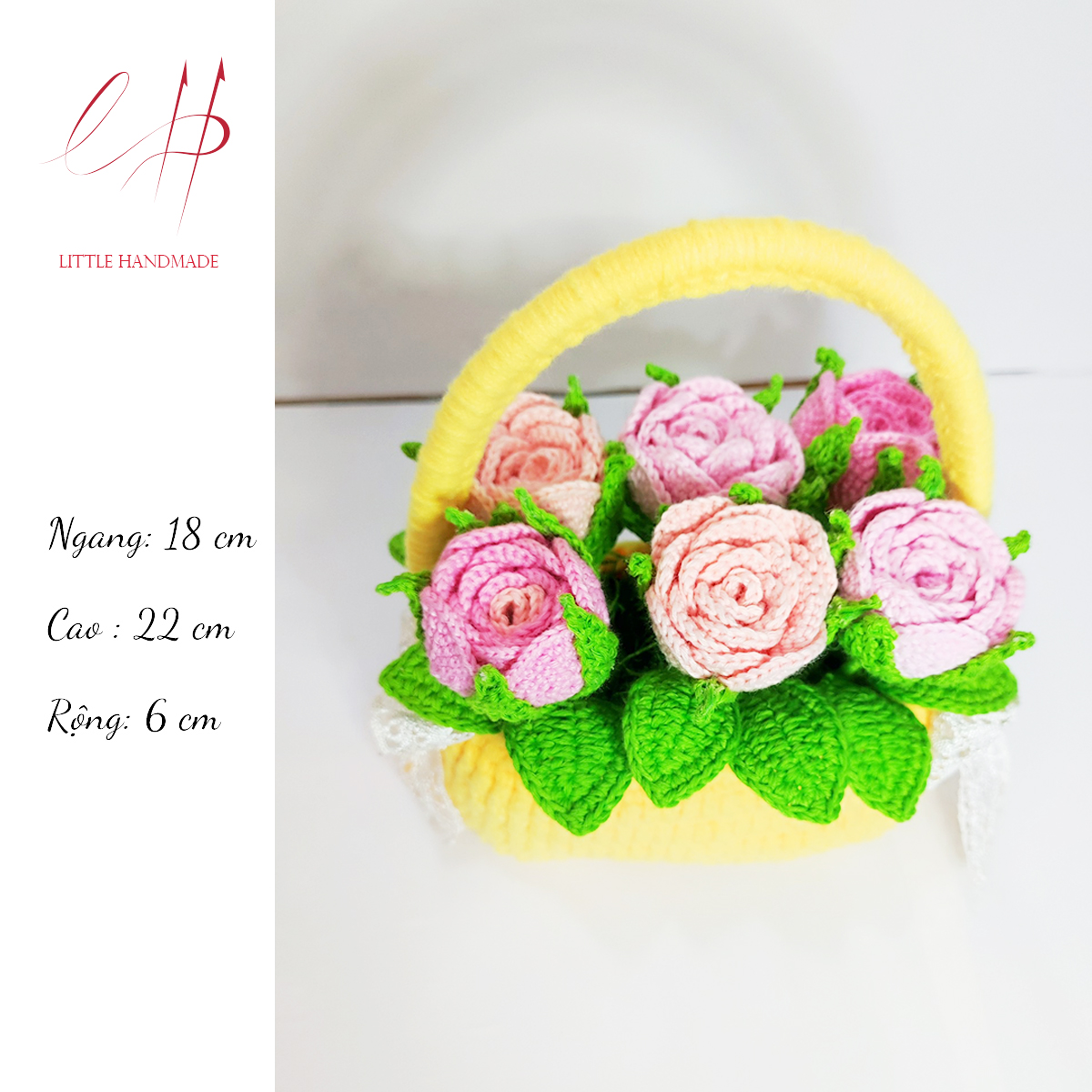 Giỏ hoa hồng ghép cánh phong cách lolita 18 x 22 x 6 cm