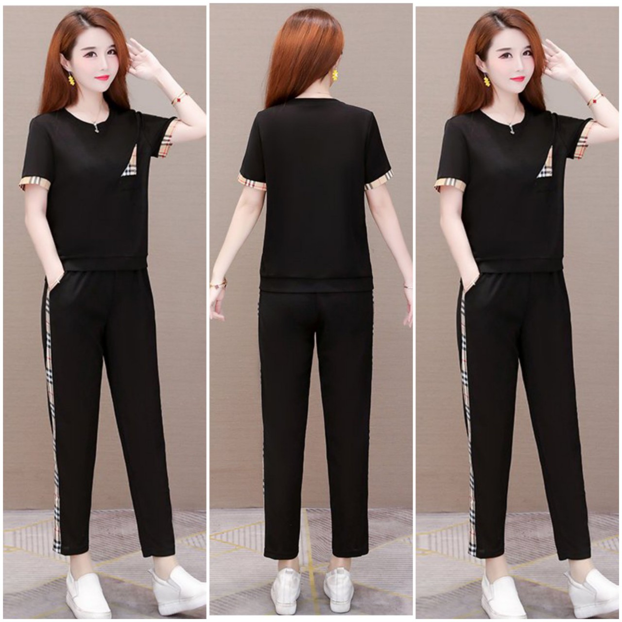 BỘ THUN PHỐI CARO THỜI TRANG SIZE 45KG ĐẾN 70KG