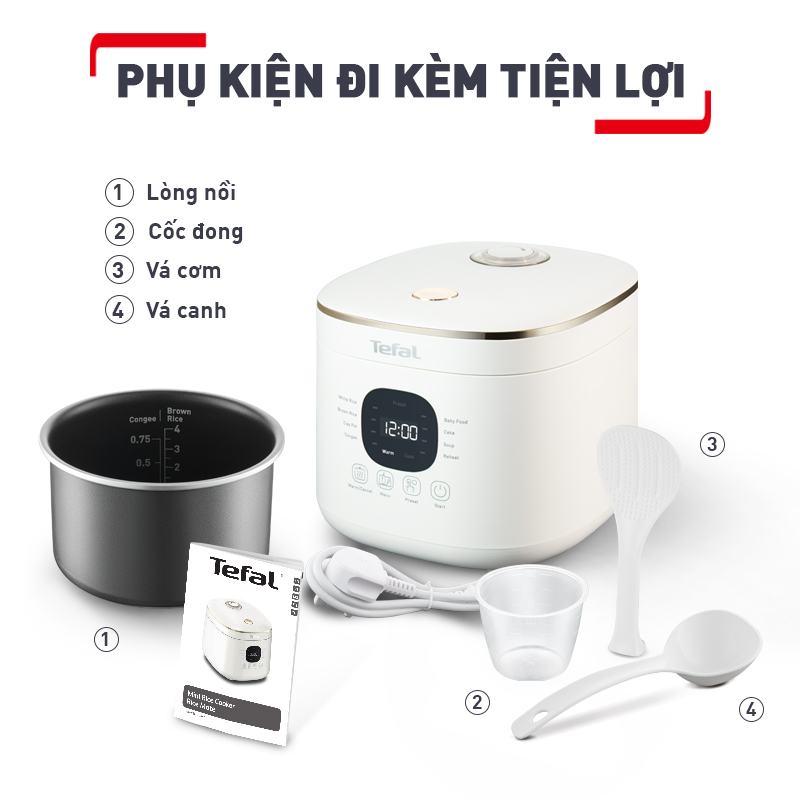 Nồi cơm điện tử Tefal Rice Mate Mini 0.7L RK515168 - Hàng chính hãng