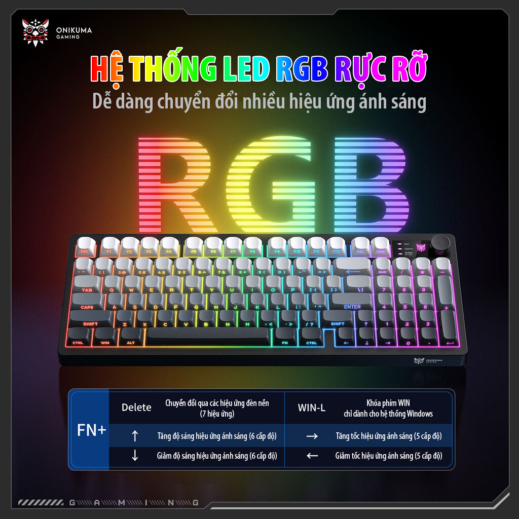 Bàn Phím Giả Cơ ONIKUMA MT902 - 3 Chế Độ Kết Nối, LED RGB, Keycap Phối Màu Độc Đáo - Hàng Chính Hãng