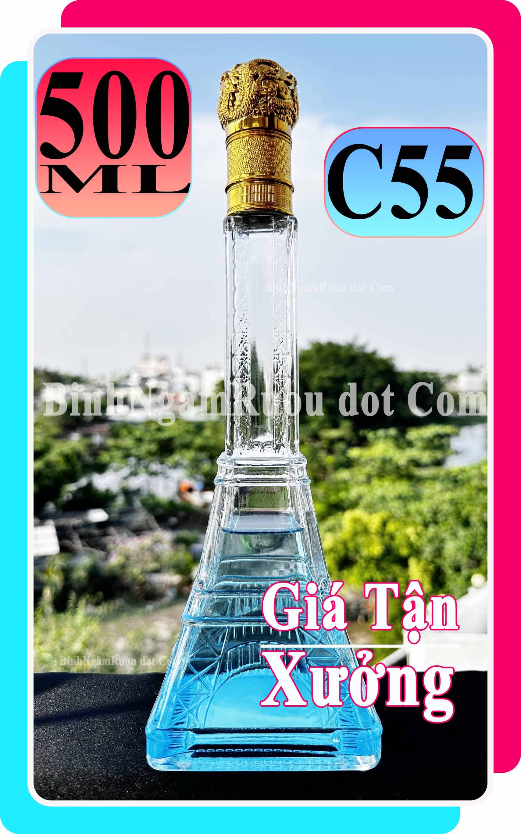 C55 Chai Đựng Rượu Thủy Tinh Tháp EIFFEL Sang Trọng - Cao Cấp 500ml - Đẹp Cao Cấp - Nắp Kín Thủy Tinh Trong - Tặng Biếu Sang Trọng