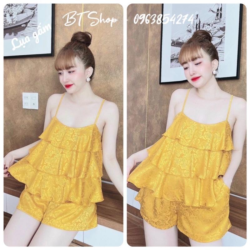Đồ ngủ mặc nhà lụa gấm bèo tầng màu trơn freesize 42-57kg