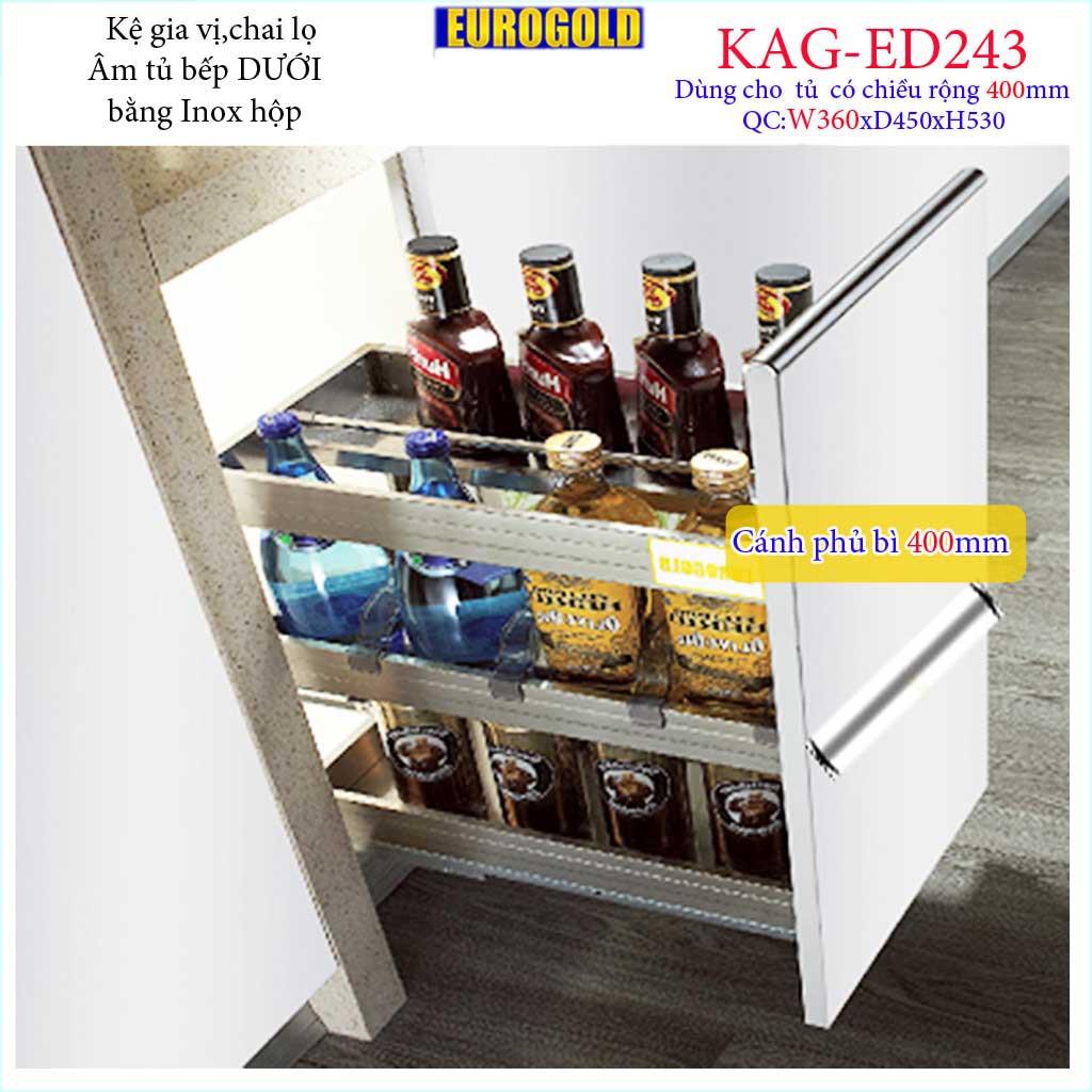 Kệ Gia vị Inox hộp 3 tầng đa năng, kệ hũ đựng chai lọ Eurogold, kệ để gia vị ray giảm chấn âm tủ bếp 30cm-35cm-40cm