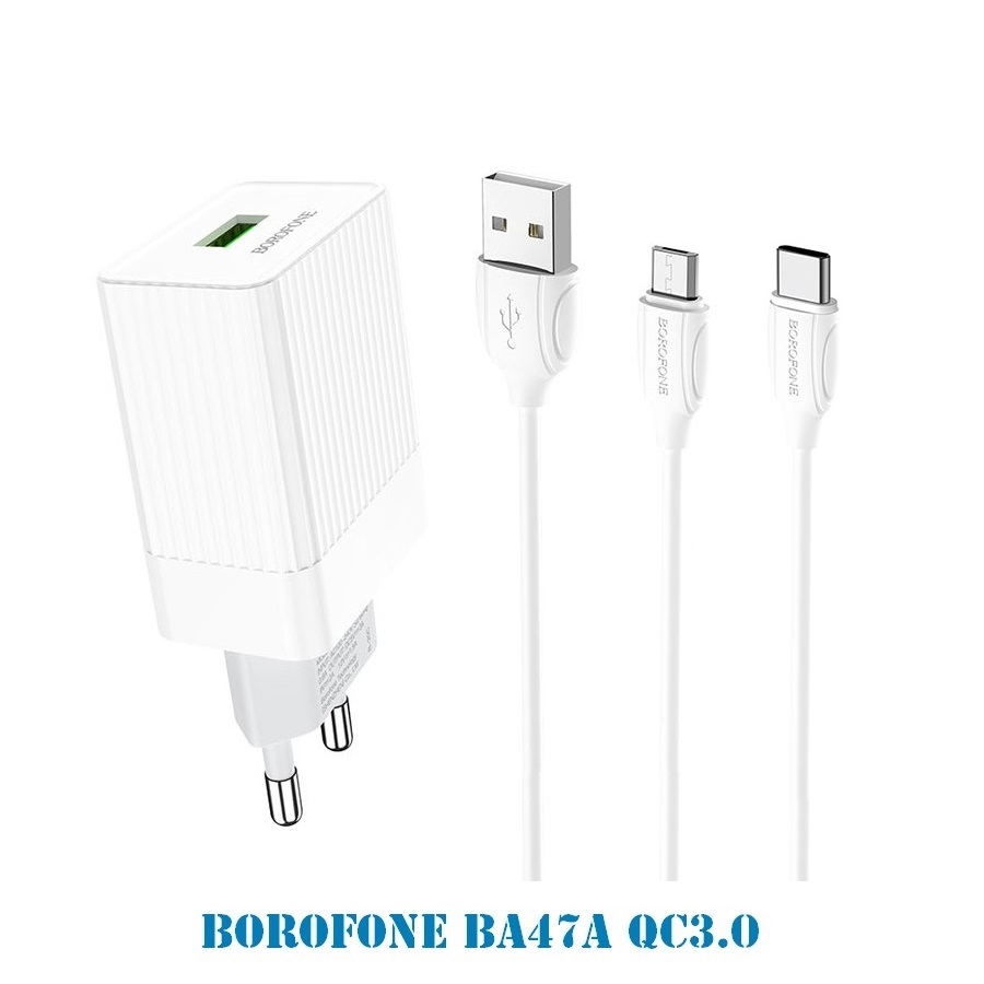 Bộ Cốc và Cáp sạc Borofone BA47A Mighty speed QC3.0 Output 18W - chân Micro-USB / Type-C (Hàng chính hãng)