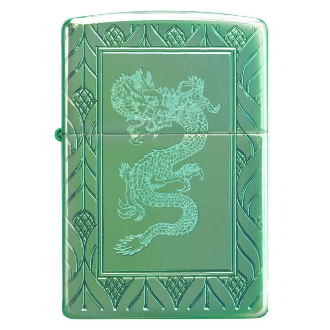 Bật Lửa Zippo Armor High Polish Green Elegant Dragon - Vỏ Dày Khắc Sâu MultiCut Hình Rồng Xanh Cao Cấp