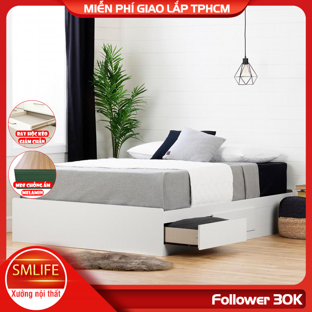 Giường bằng gỗ MDF kết cấu chắc chắn SMLIFE Sundar