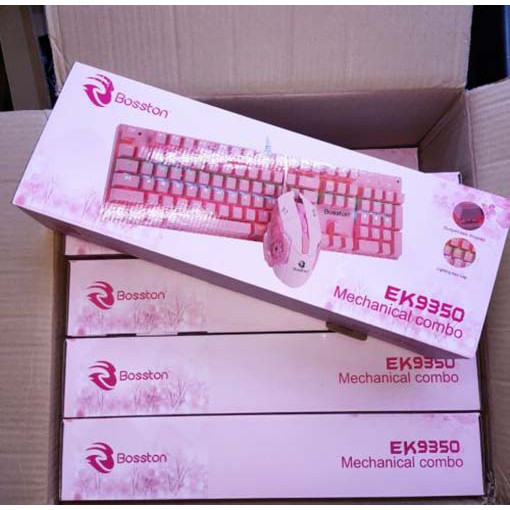 Combo Phím Chuột Cơ Bosston EK9350 Hồng (Pink) Hàng Chính Hãng