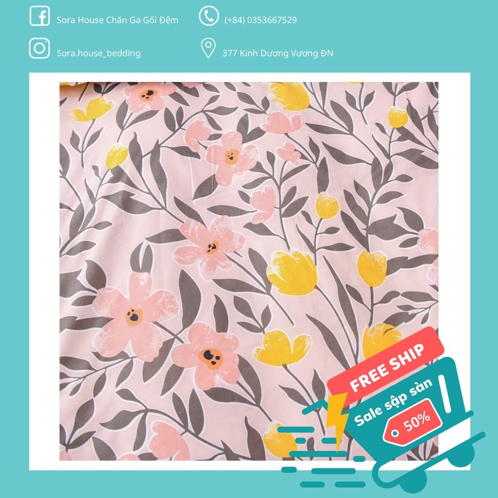 Bộ Chăn Ga Gối Cotton Poly Hoa Lá Hồng