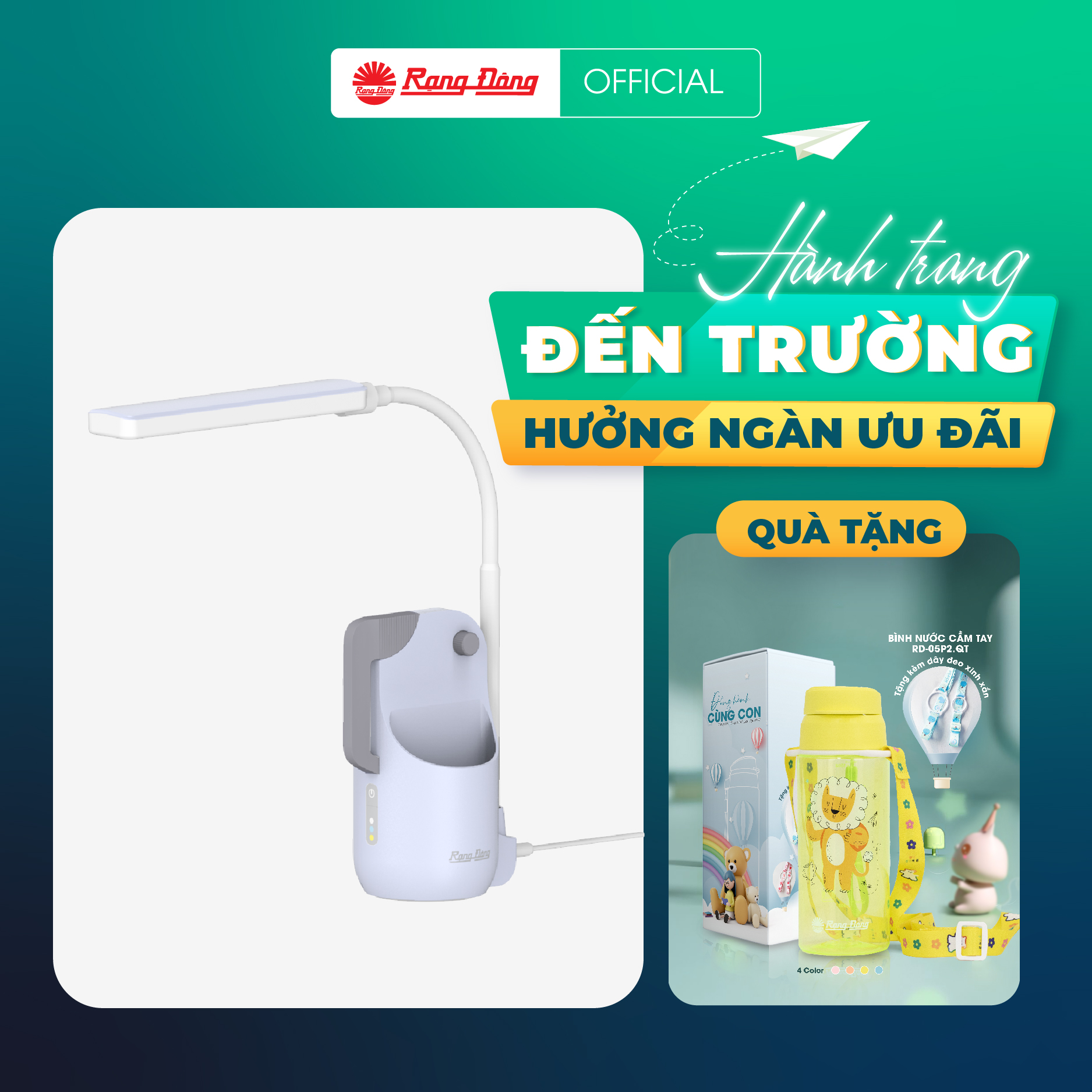 Đèn bàn, đèn học cảm ứng bảo vệ thị lực RD-RL-46, phong cách sáng tạo kết hợp hình voi và chim, cảm ứng trên thân đèn, đổi màu ánh sáng, tăng giảm cường độ sáng