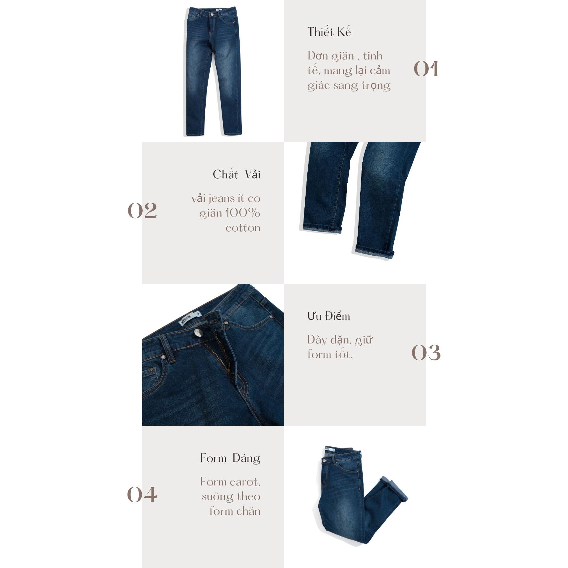 Quần Jean Dài Nam Màu Xanh Đậm BY COTTON Dark Blue Basic Jeans