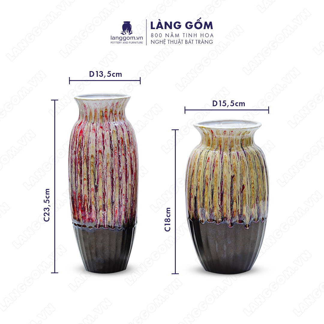 Bình hoa, lọ hoa Gốm sứ Bát Tràng cao cấp Men chảy múi đều miệng xòe dùng làm quà tặng, trang trí - Làng Gốm Bát Tràng