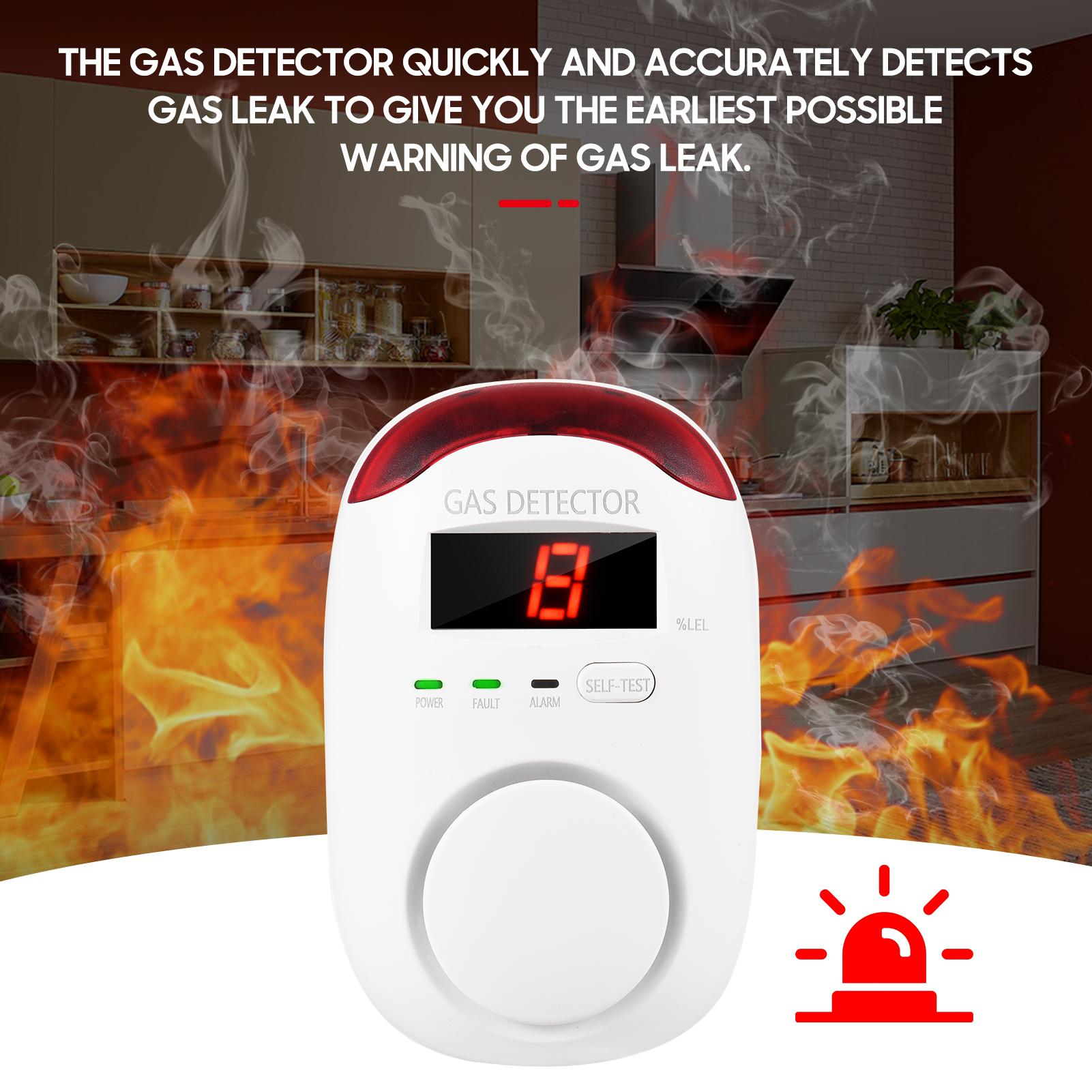 Smoke Alarm Plug-in Type Gas Alarm LED Digital Display Combustible Gas Leak Detector Methane Monitor with Voice Warning for Home Kitchen