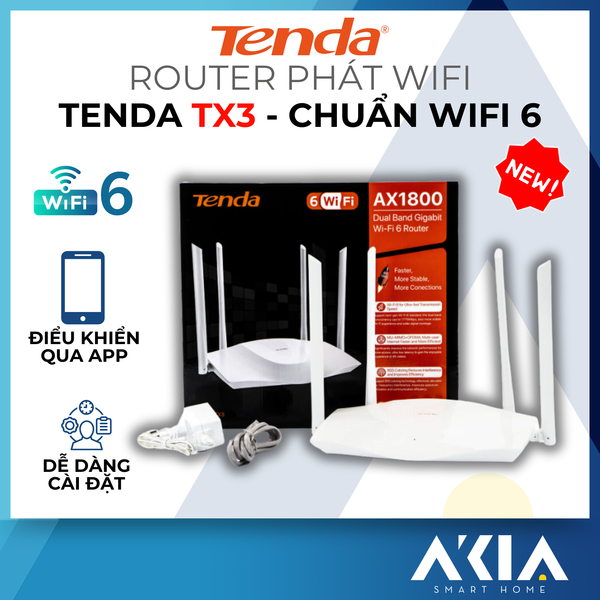 Thiết bị phát Wifi Tenda TX3 Chuẩn Wifi 6 AX1800Mbps - Hàng Chính Hãng