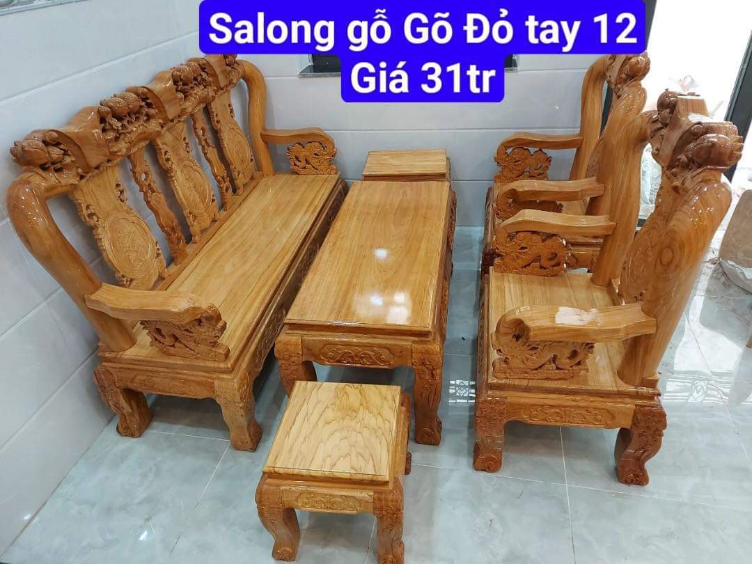 Bộ Bàn Ghế Salon Gõ Đỏ Cao Cấp Tay 12 6 Món Đẹp Giá Tốt (FREESHIP 50 KM )