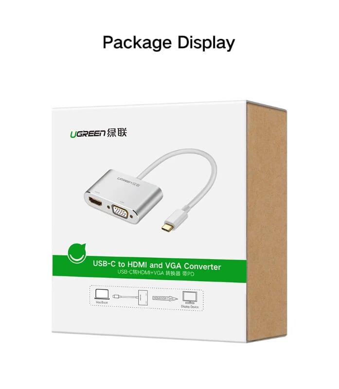 Ugreen UG50317CM162TK 15CM màu Trắng Bộ chuyển đổi TYPE C sang HDMI + VGA vỏ bọc nhôm - HÀNG CHÍNH HÃNG