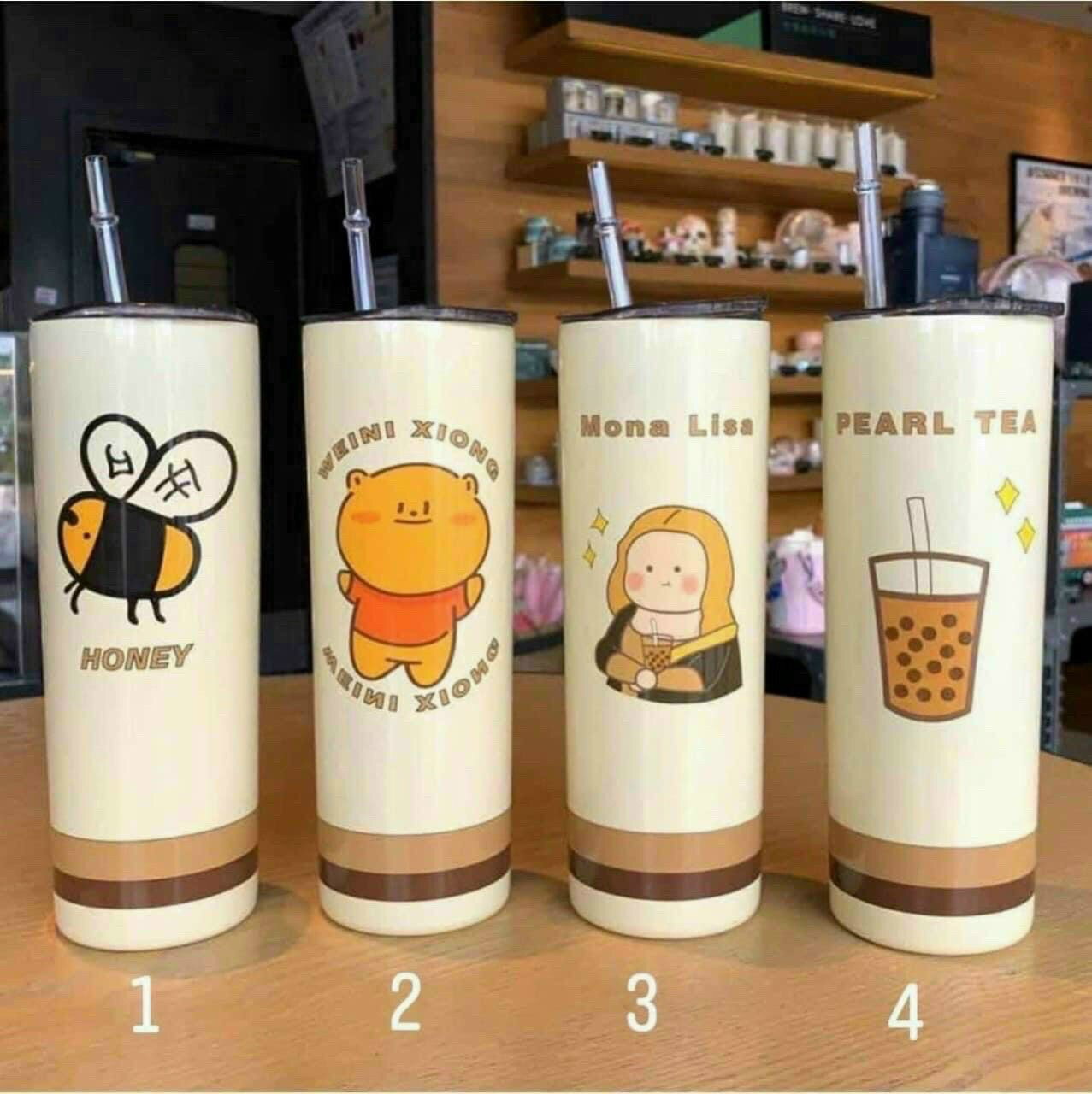 Ly giữ nhiệt in hình cute inox 304 không gỉ tặng kèm ống hút có nắp đậy 650ml sang trọng - giao mẫu ngẫu nhiên