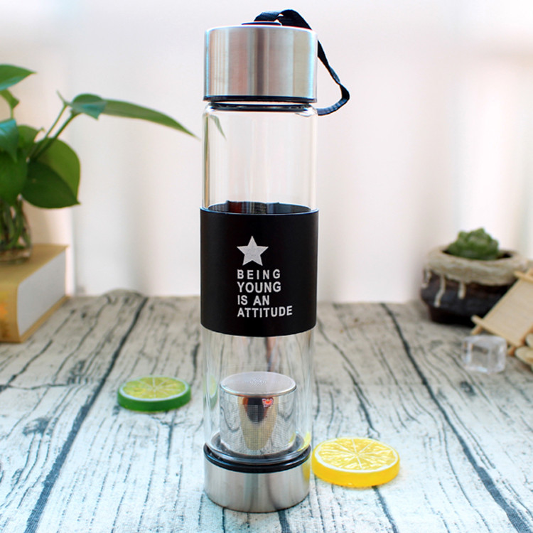 Bình thủy tinh cao cấp dày đẹp thiết kế đẹp hiện đại, dung tích 450ml - Bình giữ nhiệt thủy tinh trong suốt có lưới lọc trà, ủ trà thông minh, thiết kế cầm tay
