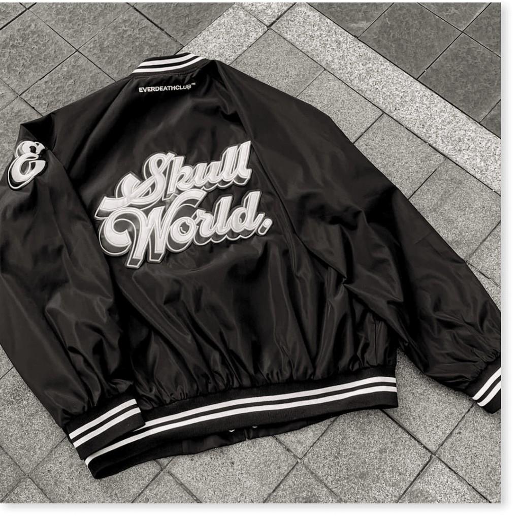 Áo khoác dù nam màu đen bomber 2 lớp phối chữ cùng logo siêu đẹp, phong cách cực ngầu hót trend