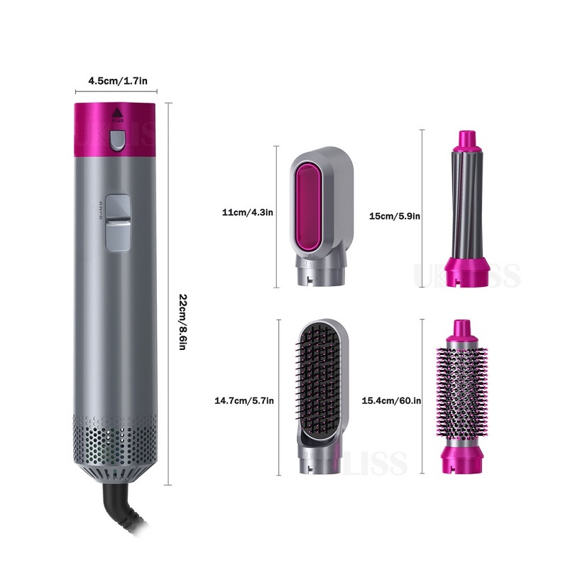 Máy Sấy Uốn Xoăn Tóc Tạo Kiểu Đa Năng 5 In 1 Tiện Dụng, Có Lược Điện, Ống Tạo Xoăn Xoay Tự Động
