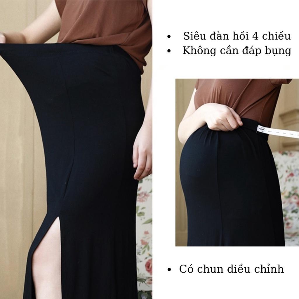 Chân váy bầu maxi xẻ gối Modal mềm mỏng