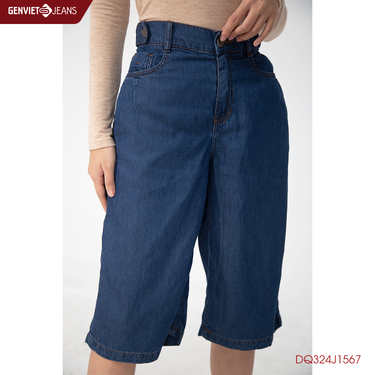 Quần Ngố Jeans Nữ Ống Suông DQ324J1567 GENVIET