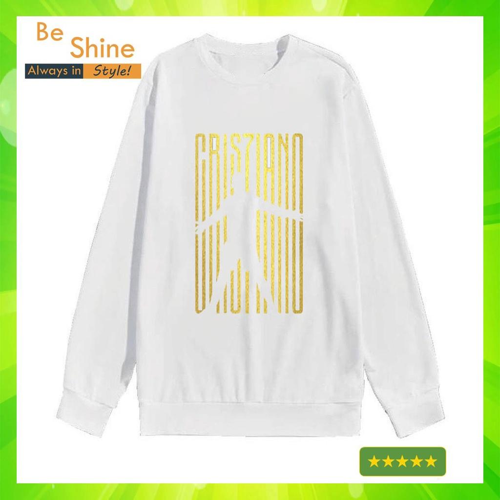 Áo Sweater Logo Ronaldo In Nhũ Vàng Độc Đáo - Áo Nỉ Dài Tay Unisex Form Rộng Huyền Thoại Bóng Đá CR7 - Beshine Clothing