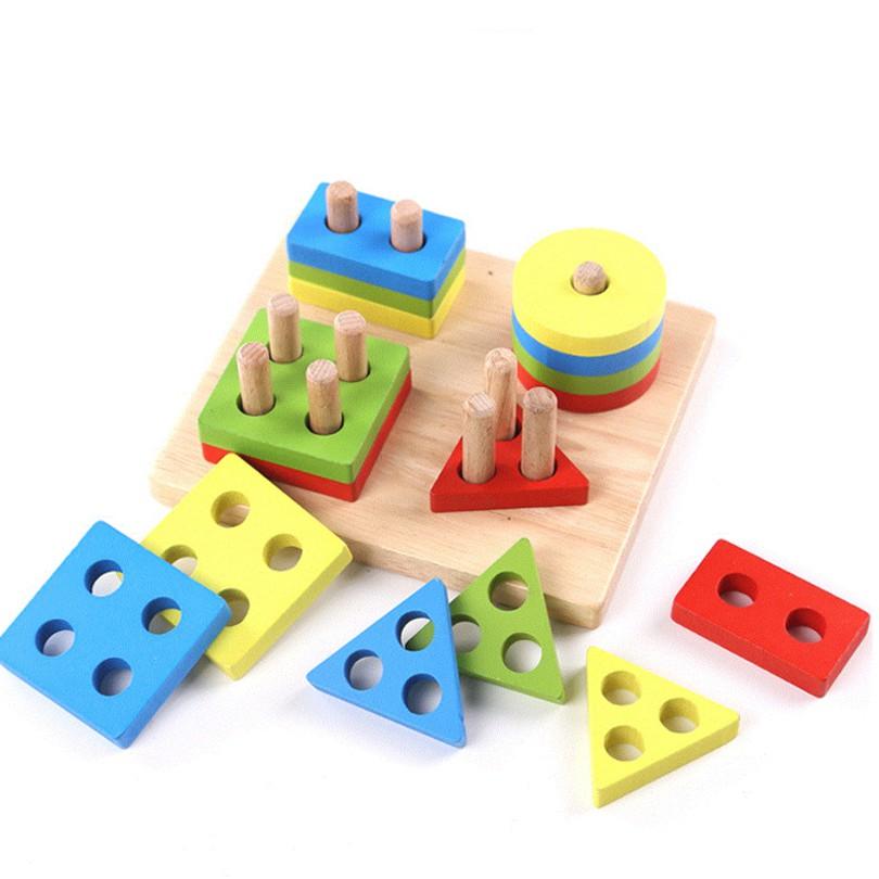 Đồ chơi montessori thả hình khối luồn cọc - Đồ chơi giáo giục hình học bằng gỗ