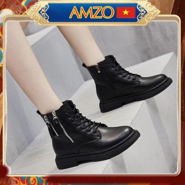 Giày Boots Nữ, Boots Nữ Cổ Thấp 3cm Hai Khóa Hot Hit Siêu Đẹp Hai Màu Đen Kem Minhtushoes Giày Nữ Cao cấp