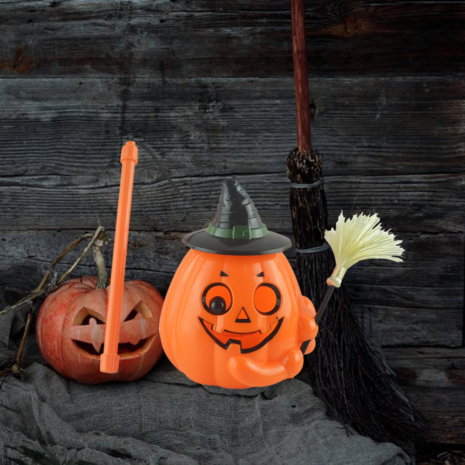 Đèn LED cầm tay Jack-O-Lantern với cây chổi Halloween Pumpkin hình dáng bí ngô cho trang trí tiệc