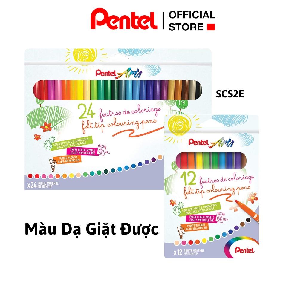 Bút Dạ Màu Pentel SCS2E-12/24 Bộ 12/24 Màu| Màu Có Thể Giặt Được