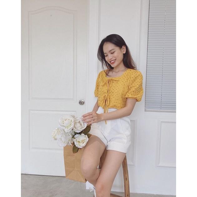 Áo croptop hoa thêu cột nơ REVERCLOTHINGS Smiley Top