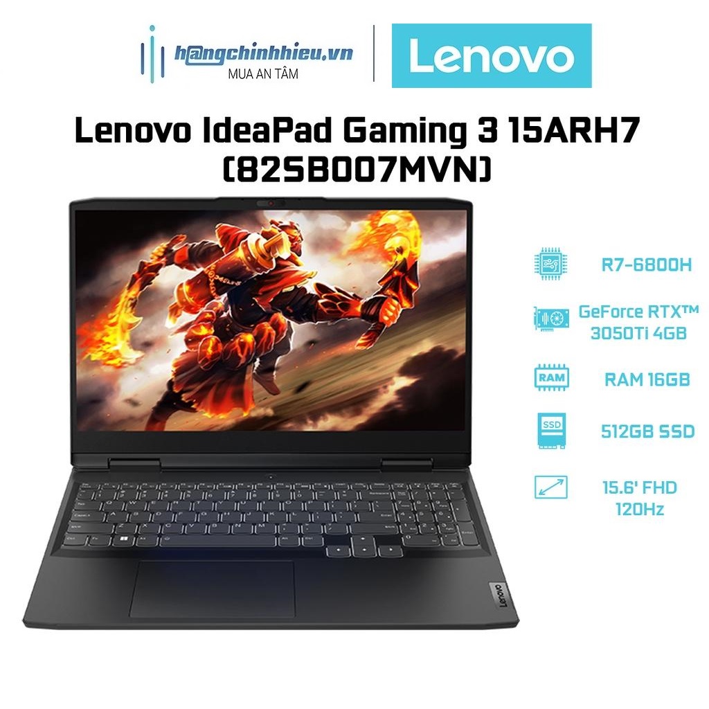 Laptop Lenovo IdeaPad Gaming 3 15ARH7 82SB007MVN (R7-6800H | 16GB | 512GB | GeForce RTX 3050Ti 4GB | 15.6' FHD 120Hz) Hàng chính hãng